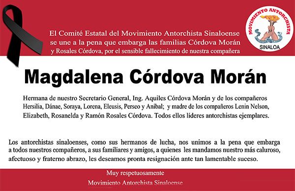 Esquela: Magdalena Córdova Morán 