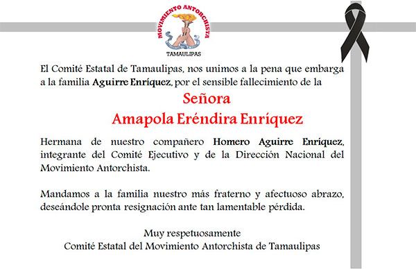 Esquela: Amapola Eréndira Enríquez